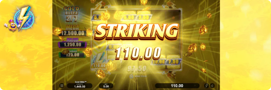 Gold Blitz striking 110.00 win on a UK online casino