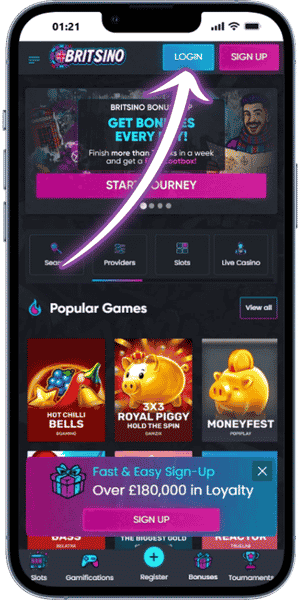 Gold Blitz Open the Login Window