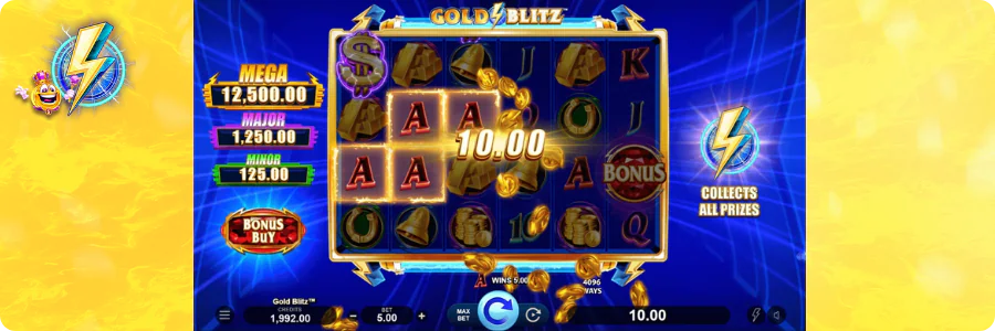 Gold Blitz online casinos slot base game with Bonus Buy on a British casino